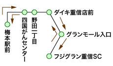 電車連絡　梅本ループ線 梅本駅前→フジグラン重信SC→梅本駅前