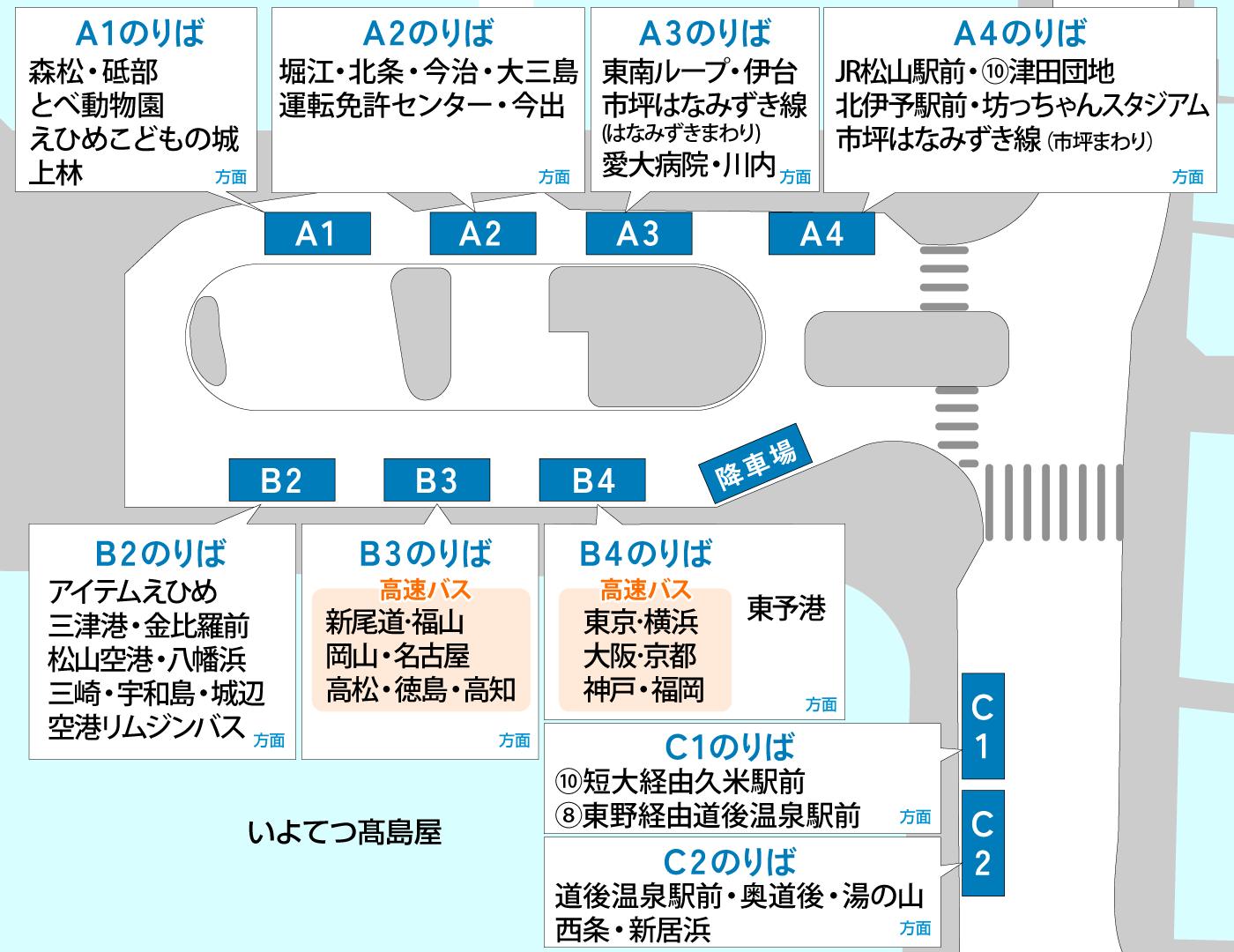 松山市駅バスのりば案内